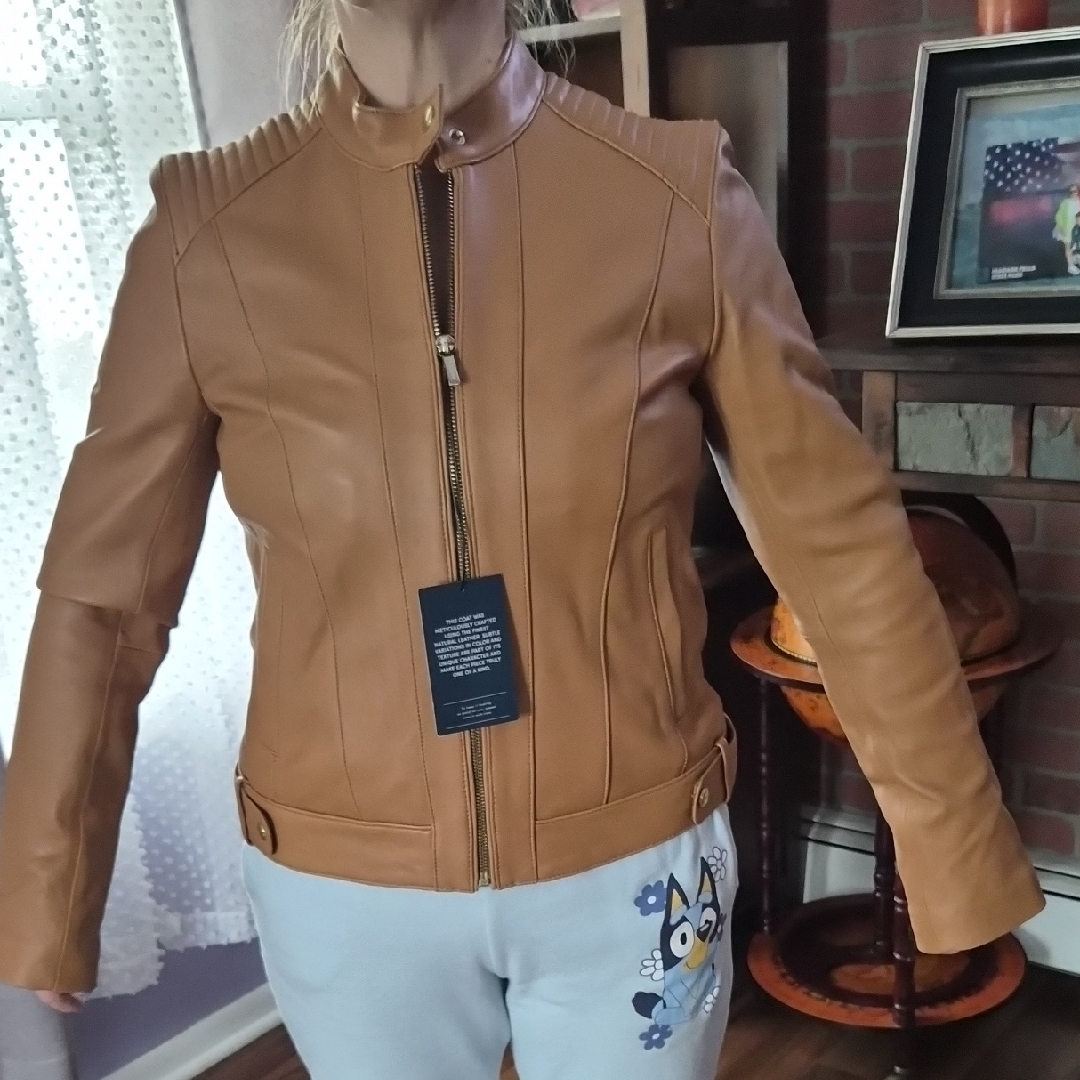 Nwt Cole Haan Camel Genuine Leather Jacket Ptp 20" Lenth 22"